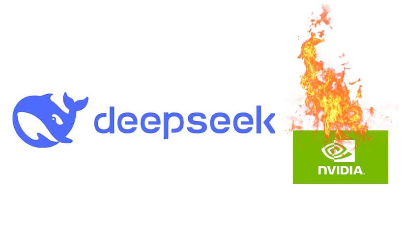 Deepseek on the left with Nvidia burning on the rigbt